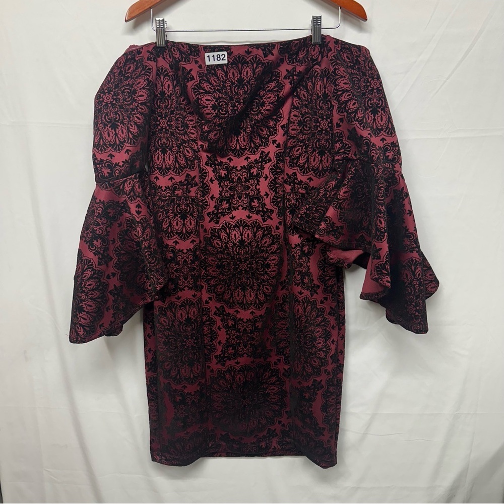 VENUS Burgundy Flocked Velvet Off-Shoulder Dress Size 14